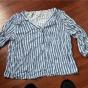 St. John's Bay Light Blue and Black Striped Top